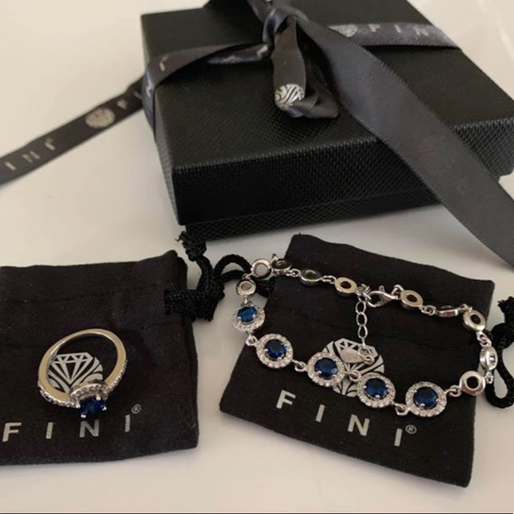 Fini Jewelery Jewelry Silver And Sapphire Ring And Braceletset